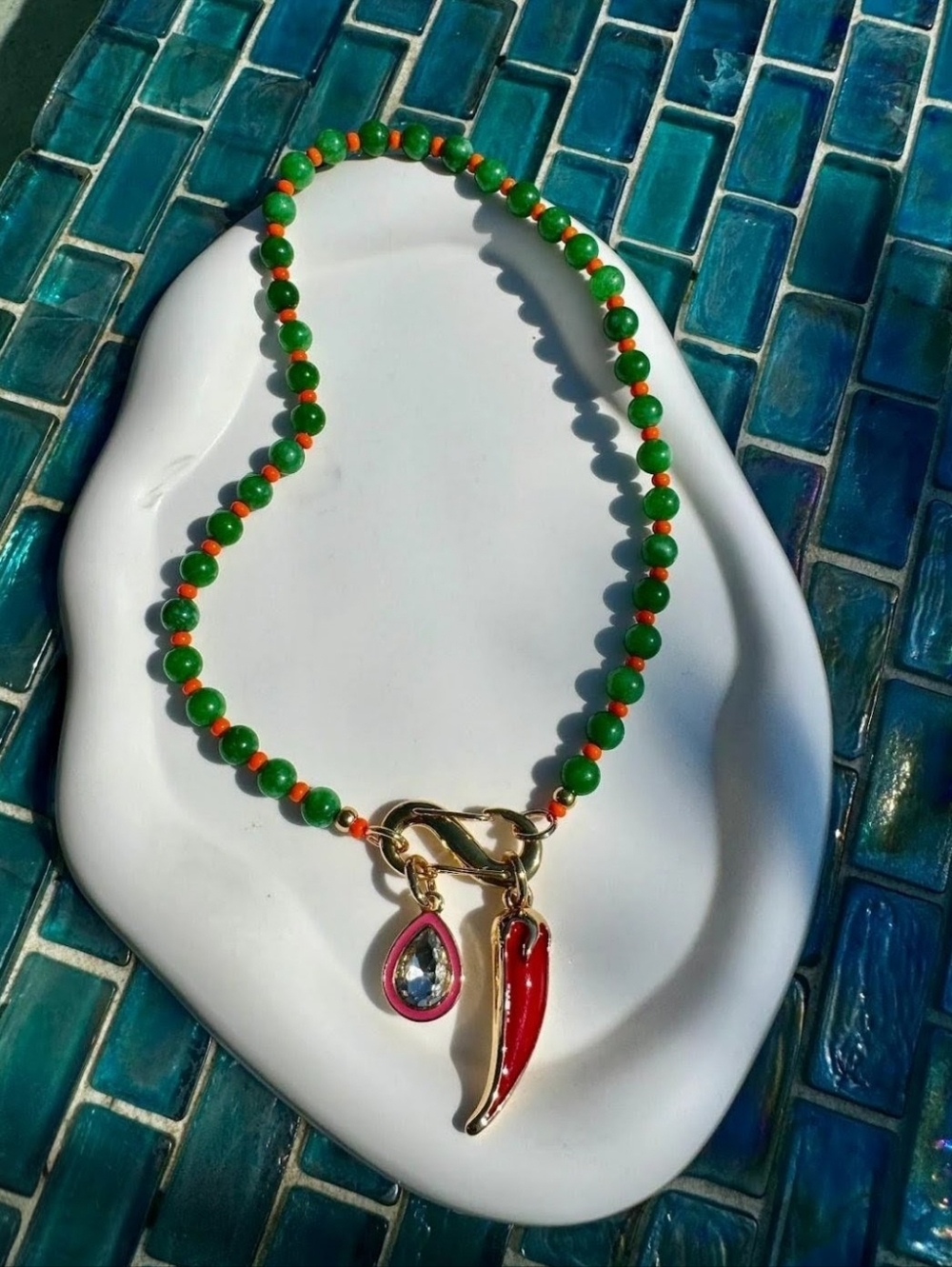 $128 Mayamar Beaded Pepper Charm Necakle 24k Gold Plated